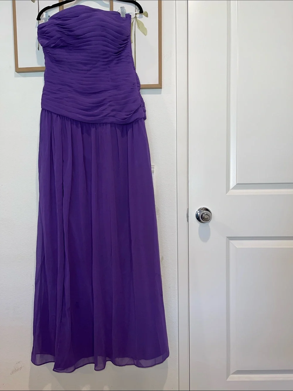 Strapless Purple Chiffon Evening Dress